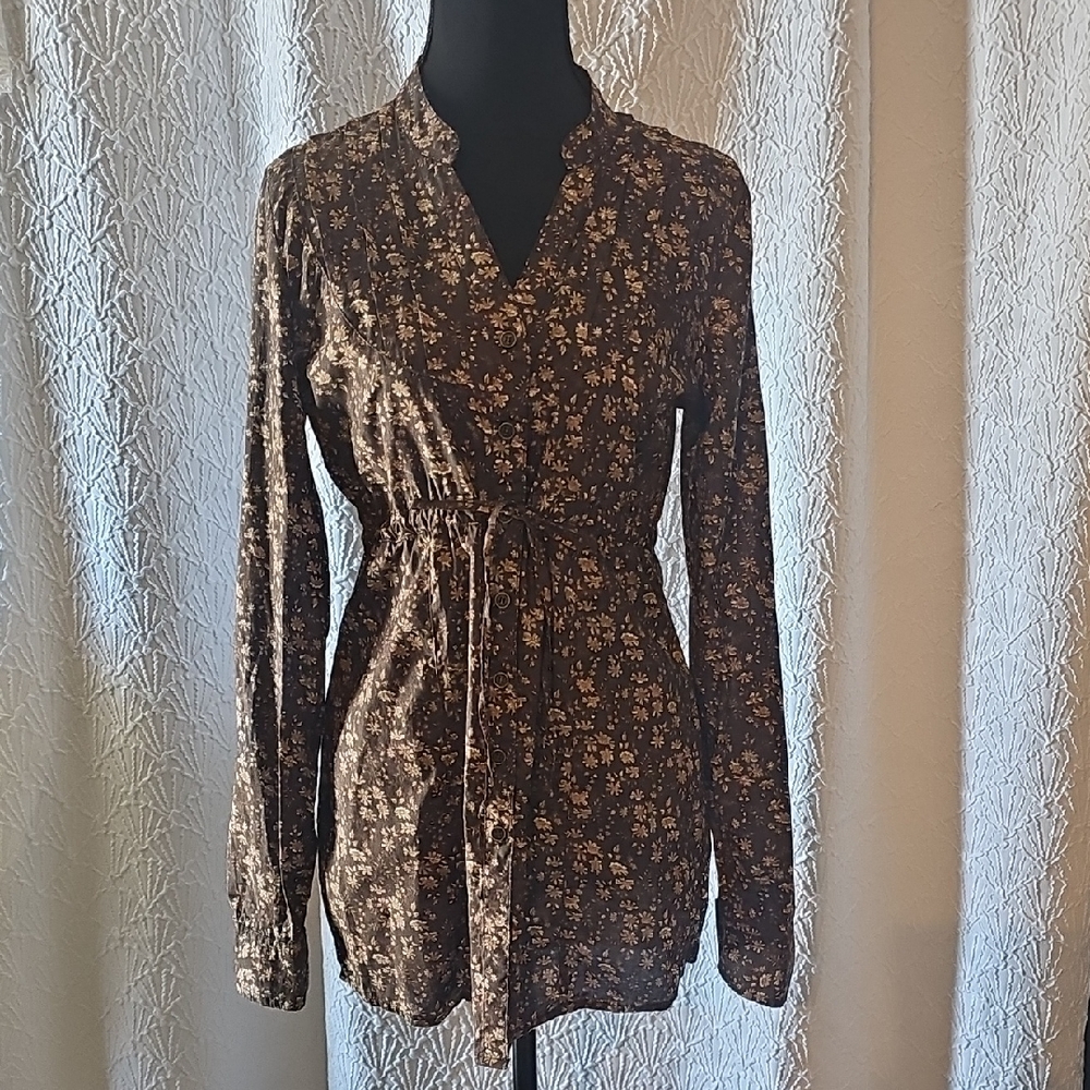 Maurices Brown Floral Long Sleeve Blouse